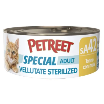 PETREET GATTO SPECIAL ADULT SA42 VELLUTATE STERILIZED TONNO MAIS 70GR (lattina)