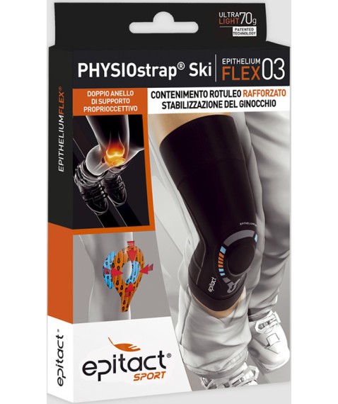 Epitact Sport PHYSIOstrap Ski taglia M - Ginocchiera contenimento rotuleo rafforzato stabilizzazione del ginocchio Ultra Light 70 gr