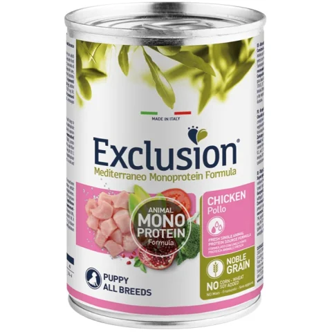 EXCLUSION CANE MEDITERRANEO MONOPROTEICO NOBLE GRAIN ALL BREEDS PUPPY POLLO 400GR (lattina)