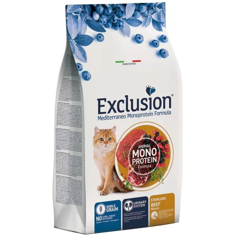 EXCLUSION GATTO MEDITERRANEO MONOPROTEICO NOBLE GRAIN STERILIZED MANZO 1,5KG EXCLUSION GATTO MEDITERRANEO MONOPROTEICO NOBLE GRAIN STERILIZED MANZO 1,5KG