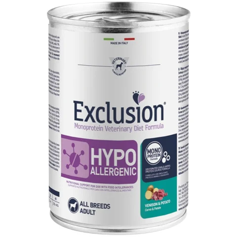 EXCLUSION CANE DIET HYPOALLERGENIC ALL BREEDS ADULT CERVO PATATE 400GR (lattina)