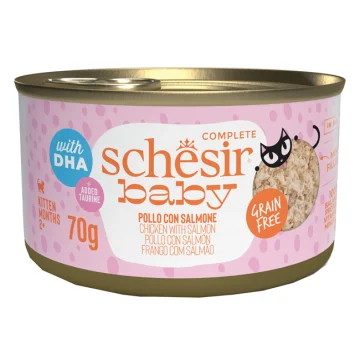 SCHESIR GATTO BABY GRAIN FREE KITTEN POLLO SALMONE 70GR (lattina)