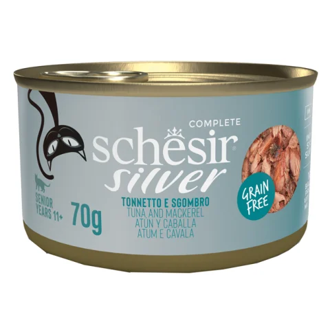 SCHESIR GATTO SILVER GRAIN FREE SENIOR TONNO SGOMBRO 70GR (lattina)