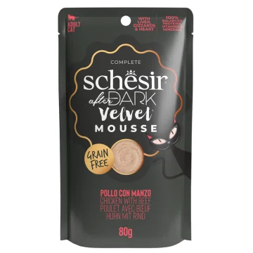 SCHESIR GATTO DARK VELVET MOUSSE ADULT POLLO MANZO 80GR (bustina)