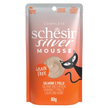 SCHESIR GATTO SILVER MOUSSE GRAIN FREE SALMONE POLLO 80GR (bustina)