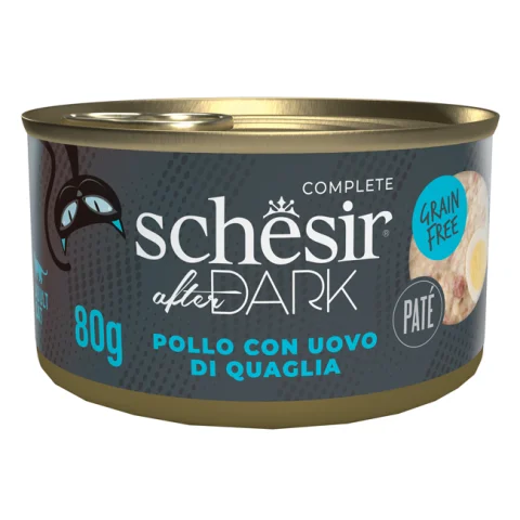 SCHESIR GATTO AFTER DARK GRAIN FREE PATE' ADULT POLLO UOVA DI QUAGLIA 80GR (lattina)