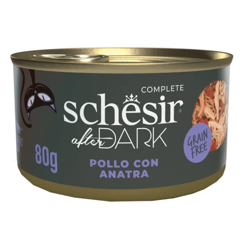 SCHESIR GATTO AFTER DARK GRAIN FREE BRODO ADULT POLLO ANATRA 80GR (lattina)