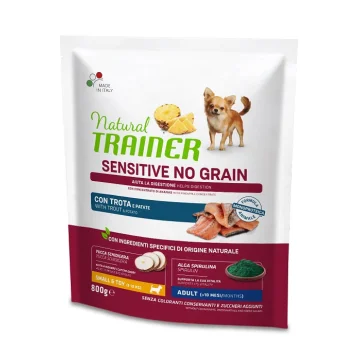 TRAINER NATURAL CANE SENSITIVE NO GRAIN SMALL/TOY ADULT TROTA PATATE 800GR