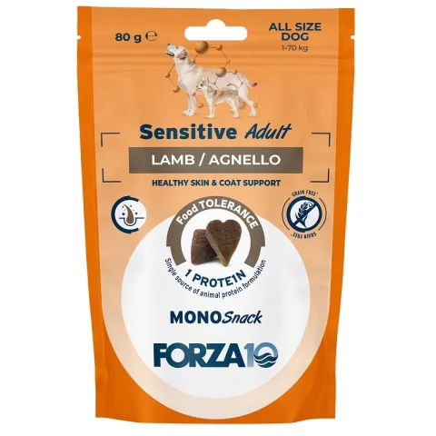 FORZA10 CANE MONO SNACK SENSITIVE ADULT AGNELLO 80GR