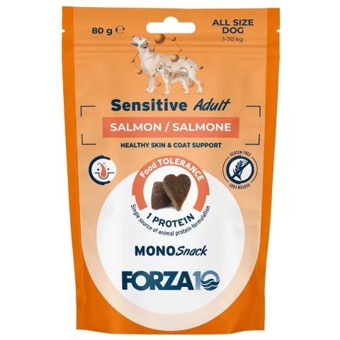 FORZA10 CANE MONO SNACK SENSITIVE ADULT SALMONE 80GR FORZA10 CANE MONO SNACK SENSITIVE ADULT SALMONE 80GR