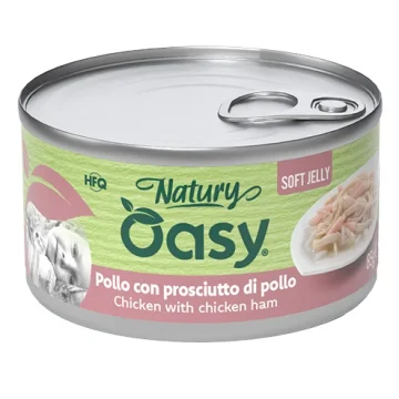 OASY GATTO NATURY SOFT JELLY POLLO CON PROSCIUTTO DI POLLO 85GR (lattina)