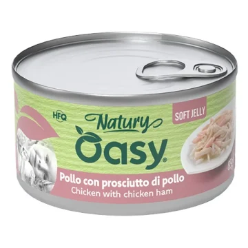 OASY GATTO NATURY SOFT JELLY POLLO CON PROSCIUTTO DI POLLO 150GR (lattina)