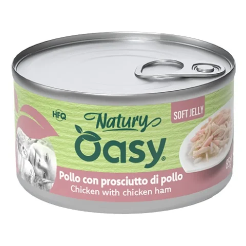 OASY GATTO NATURY SOFT JELLY POLLO CON PROSCIUTTO DI POLLO 150GR (lattina) OASY GATTO NATURY SOFT JELLY POLLO CON PROSCIUTTO DI POLLO 150GR (lattina)