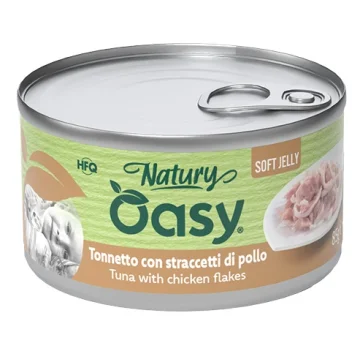OASY GATTO NATURY SOFT JELLY TONNETTO CON STRACETTI DI POLLO 150GR (lattina)