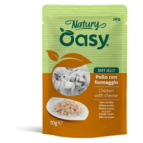 OASY GATTO NATURY SOFT JELLY POLLO CON FORMAGGIO 70GR (bustina)
