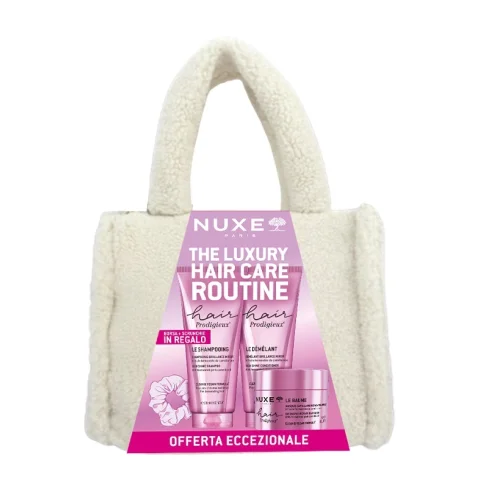 NUXE ROUTINE CAPELLI Shampoo+Balsamo+maschera & Borsa Fluffy in omaggio