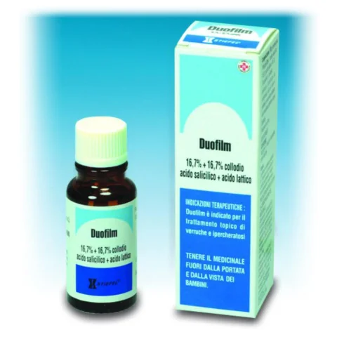 Duofilm collodio 15 ml 16,7% + 15% Trattamento per verruche, calli e duroni Duofilm collodio 15 ml 16,7% + 15% Trattamento per verruche, calli e duroni