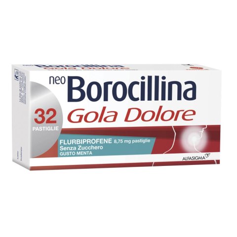 Neoborocillina Gola Dolore 32 Pastiglie 8,75mg Menta Senza Zucchero Neoborocillina Gola Dolore 32 Pastiglie 8,75mg Menta Senza Zucchero
