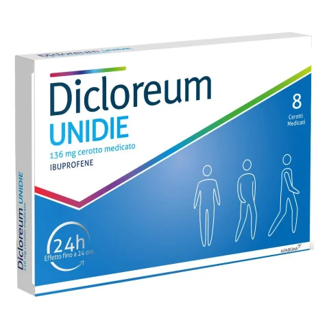 Dicloreum Unidie 8 Cerotti utili per mal di schiena e dolori articolari Dicloreum Unidie 8 Cerotti utili per mal di schiena e dolori articolari