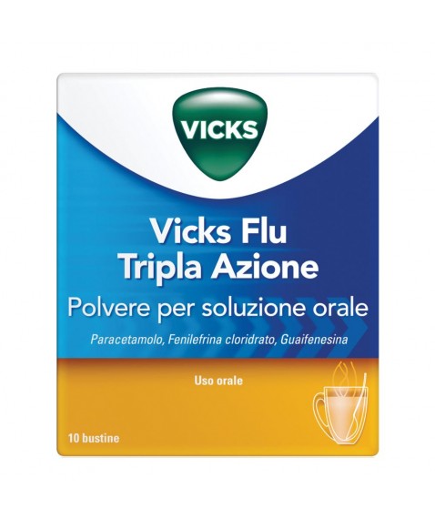 Vicks Flu Tripla Azione 10 Bustine per Sintomi del Raffreddore e dell'Influenza