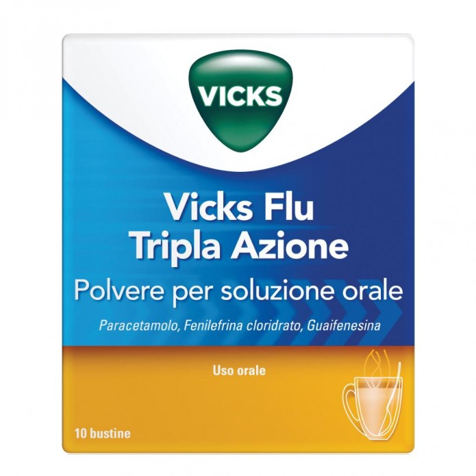 Vicks Flu Tripla Azione 10 Bustine per Sintomi del Raffreddore e dell'Influenza