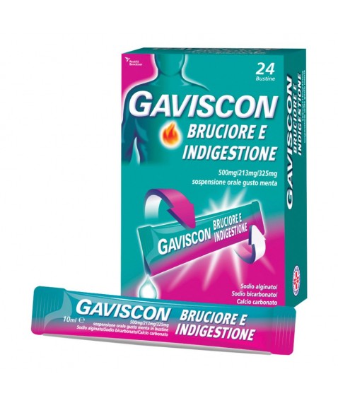 Gaviscon Bruciore E Indigestione 24 buste per il trattamento del reflusso gastro esofageo e dell'acidità