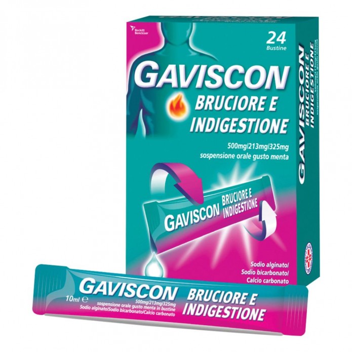 Gaviscon Bruciore E Indigestione 24 buste per il trattamento del reflusso gastro esofageo e dell'acidità