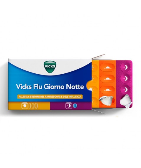 Vicks Flu Giorno Notte 16 Compresse per Sintomi del Raffreddore e dell'Influenza