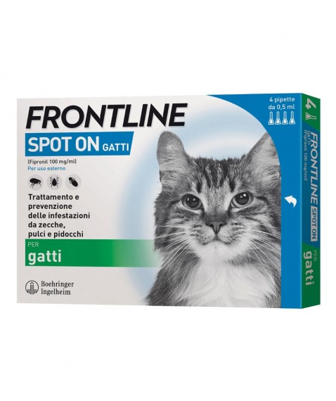 Frontline Spot On Gatti 4 Pipette 0,5 ml - Antiparassitario di lunga durata protezione da zecche pulci e pidocchi, Merial