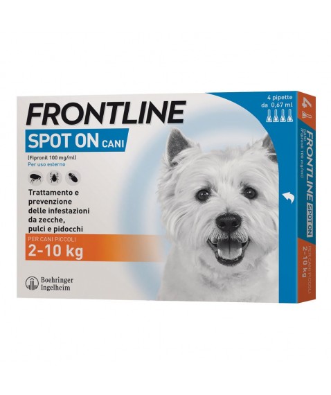 Frontline Spot On Antiparassitario Cani Taglia Piccola 2-10 kg 4 Pipette da 0,67 ml - Trattamento e prevenzione delle infestazioni da zecche pulci e pidocchi