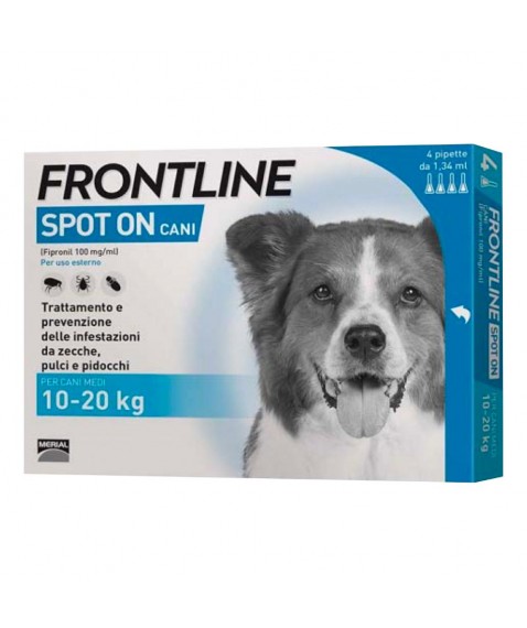 Frontline Spot On Antiparassitario Cani Taglia Media 10-20 kg 4 Pipette da 1,34 ml - Trattamento e prevenzione delle infestazioni da zecche pulci e pidocchi