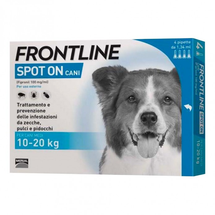 Frontline Spot On Antiparassitario Cani Taglia Media 10-20 kg 4 Pipette da 1,34 ml - Trattamento e prevenzione delle infestazioni da zecche pulci e pidocchi