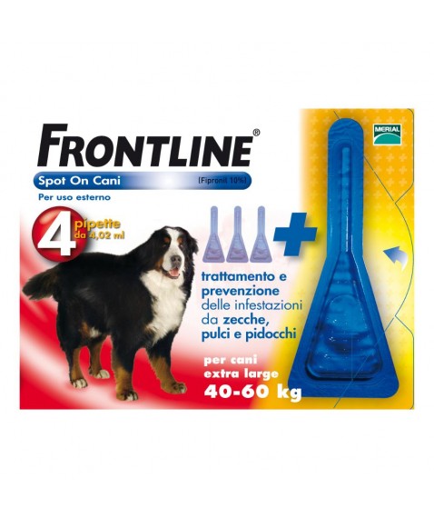 Frontline Spot On Antiparassitario Cani Taglia Molto Grande 40-60 kg 4 Pipette da 4,02 ml - Trattamento e prevenzione delle infestazioni da zecche pulci e pidocchi