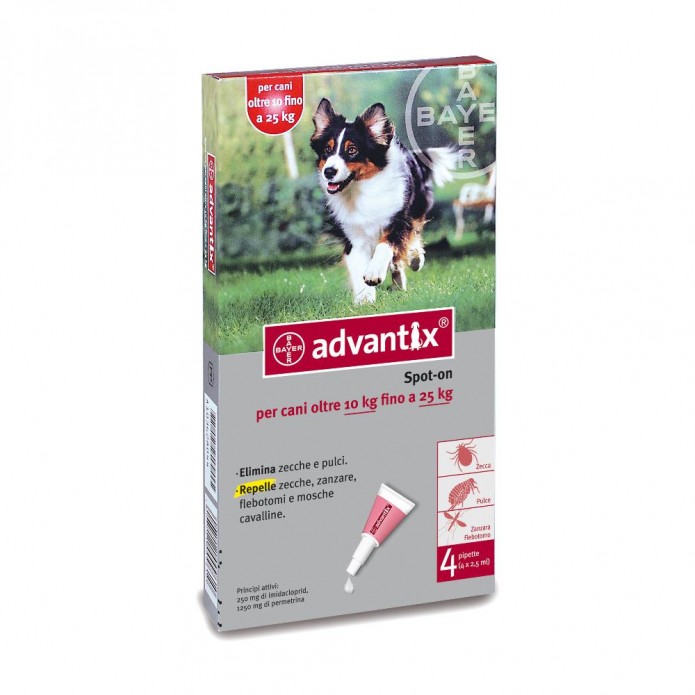 Advantix SPOT-ON 4 Pipette per cani da 10 kg a 25 kg Antiparassitario per cani di taglia media
