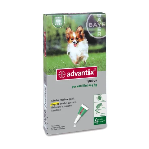 Advantix Spot On 4 pipette 0,4 ml 4 kg Antiparassitario per cani fino a 4 kg Advantix Spot On 4 pipette 0,4 ml 4 kg Antiparassitario per cani fino a 4 kg