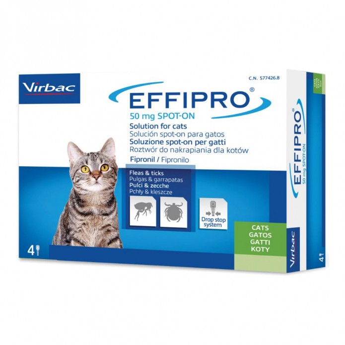 Effipro Spot-On Gatto Antiparassitario 4 Pipette 50 mg - Trattamento delle infestazioni da pulci e zecche 