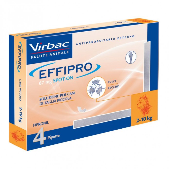 Effipro Spot-On Antiparassitario per Cani di Piccola Taglia da 2 kg a 10 kg 4 Pipette 67 mg - Trattamento per le infestazioni da pulci e zecche