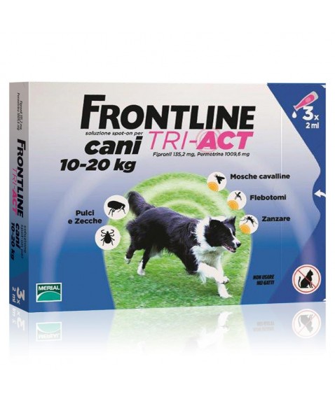 Frontline Tri-Act Spot On Antiparassitario per Cani 10-20 kg 3 Pipette da 1 ml - Protezione da pulci zecche pappataci mosche cavalline e zanzare