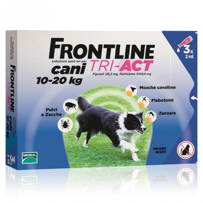 Frontline Tri-Act Spot On Antiparassitario per Cani 10-20 kg 3 Pipette da 1 ml - Protezione da pulci zecche pappataci mosche cavalline e zanzare