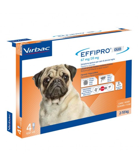Effipro Duo Spot-On 4 Pipette 0,67 ml per Cani di Piccola Taglia da 2 kg a 10 kg - Antiparassitario