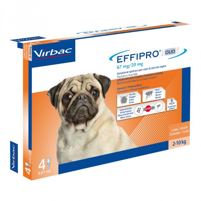 Effipro Duo Spot-On 4 Pipette 0,67 ml per Cani di Piccola Taglia da 2 kg a 10 kg - Antiparassitario