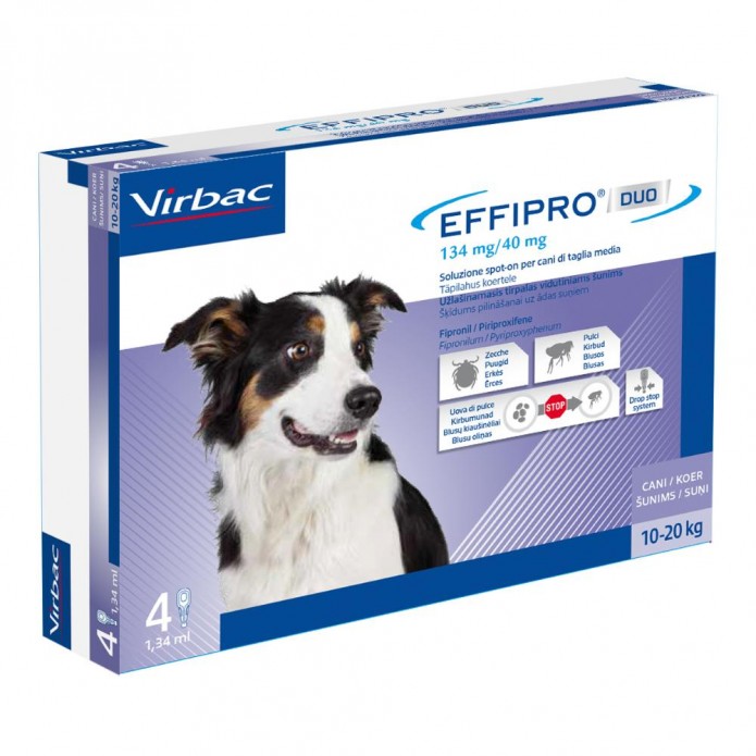 Effipro Duo Spot-On 4 Pipette 1,34 ml per Cani di Taglia Media da 10 a 20 kg - Antiparassitario