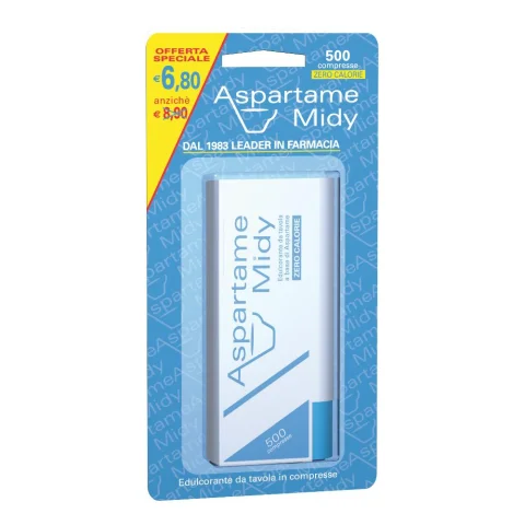 Aspartame Midy 500 Compresse - Dolcificante da tavola senza calorie Aspartame Midy 500 Compresse - Dolcificante da tavola senza calorie