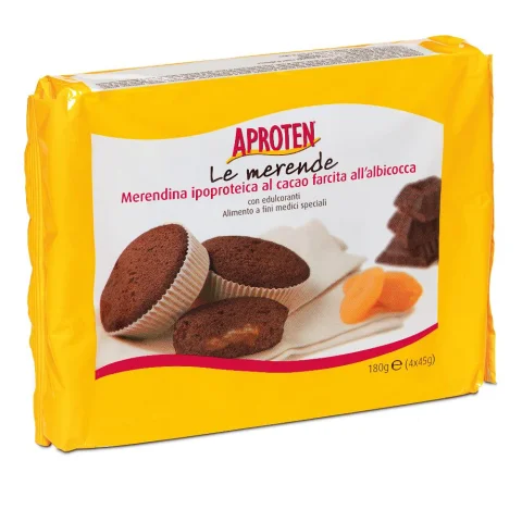 Aproten Merendina Ipoproteica Senza Zucchero al Cacao&nbsp;Farcita all'Albicocca Confezione da 4 Pezzi da 45 gr - Alimento a fini medici speciali