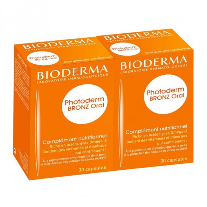 Bioderma Photoderm Oral Bronz 2 Confezioni da 30 Capsule - Integratore alimentare per preparare la pelle al sole