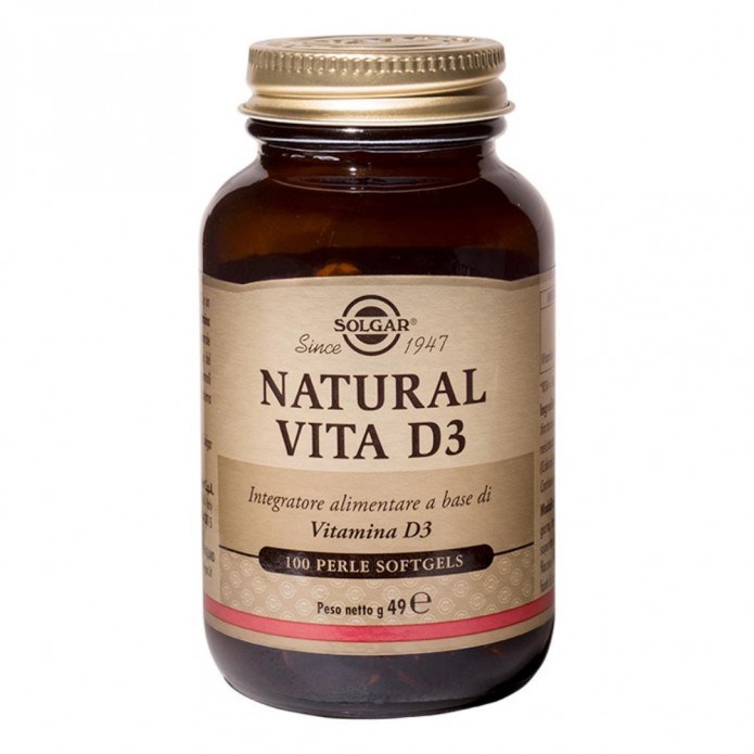 Solgar Natural Vita D3 100 Perle Softgels - Integratore alimentare a base di vitamina D3