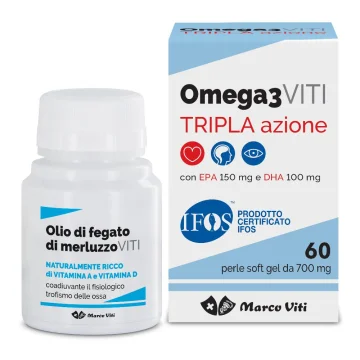 Massigen Omega 3 Viti Tripla Azione con EPA e DHA 60 Perle Soft Gel