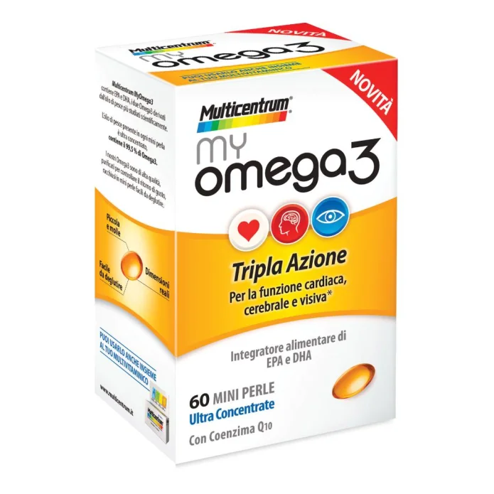 Multicentrum My Omega3 60 Mini Perle - Tripla azione per la funzione cardiaca cerebrale e visiva