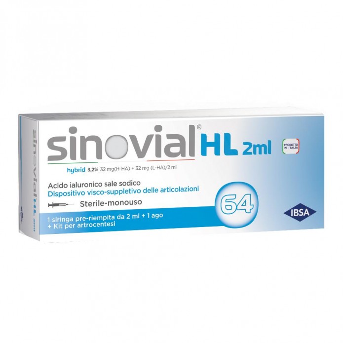 Sinovial HL 2 ml Siringa Pre-riempita 3,2% 32 mg (H-HA) + 32 mg (L-HA)/ 2 ml 