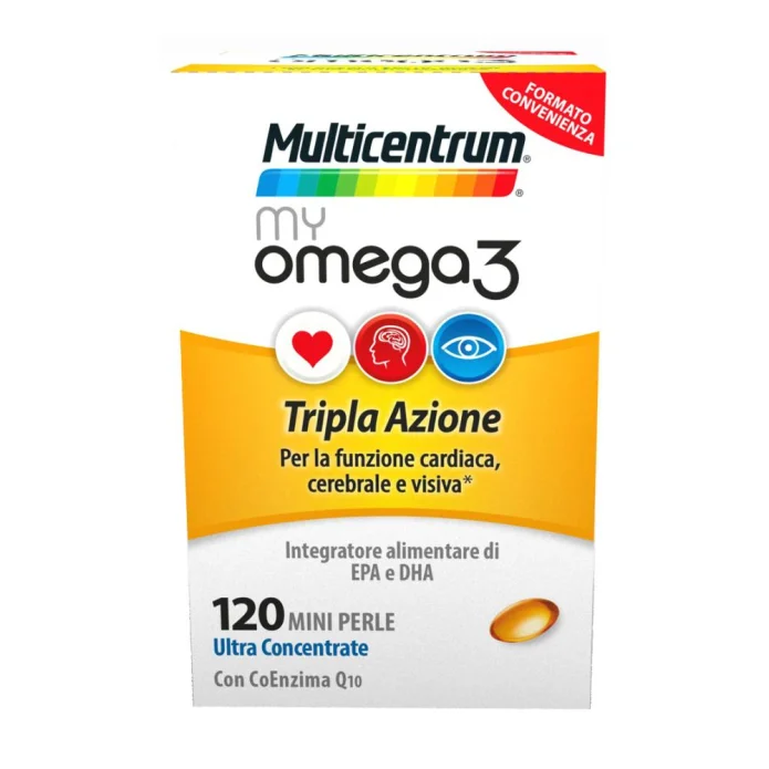 Multicentrum My Omega3 120 Mini Perle - Tripla azione per la funzione cardiaca cerebrale e visiva